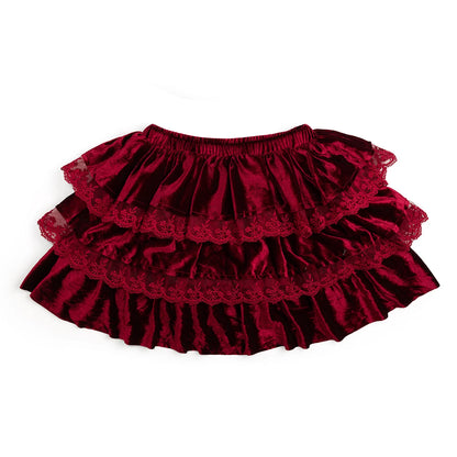 Girls Ruby Red Velvet Tiered Christmas Skirt by Sweet Wink