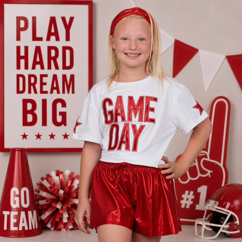 Girls Shimmer Applique Game Day Boxy T by Azarhia