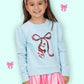 Girls Sequin Santa Bow Light Blue Holly Top by Azarhia