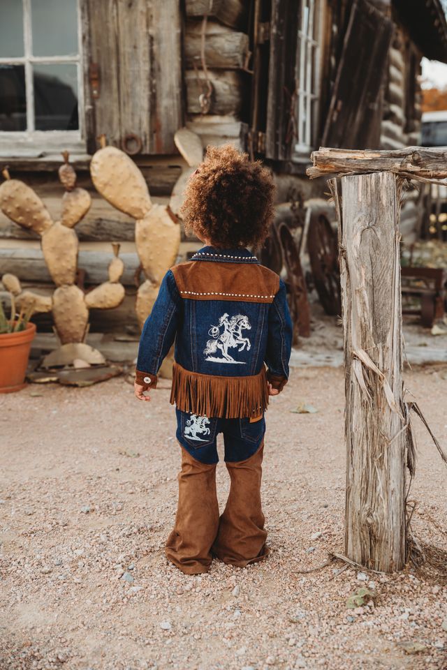 Girls Denim & Suede Fringe Jacket by Shea Baby