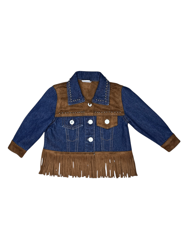 Girls Denim & Suede Fringe Jacket by Shea Baby