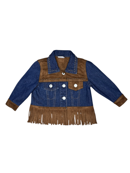 Girls Denim & Suede Fringe Jacket by Shea Baby