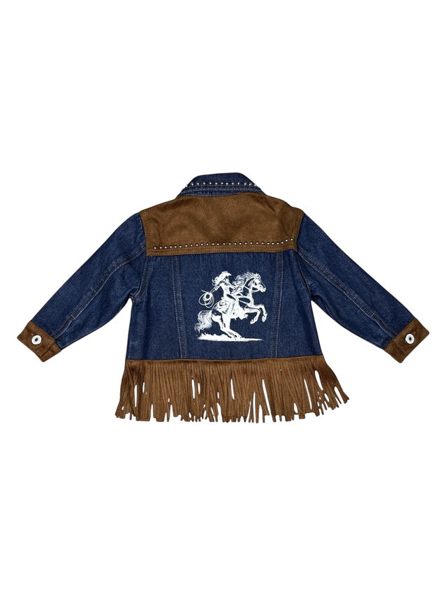 Girls Denim & Suede Fringe Jacket by Shea Baby