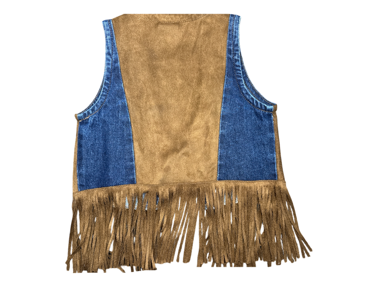 Girls Denim & Suede Fringe Vest by Shea Baby
