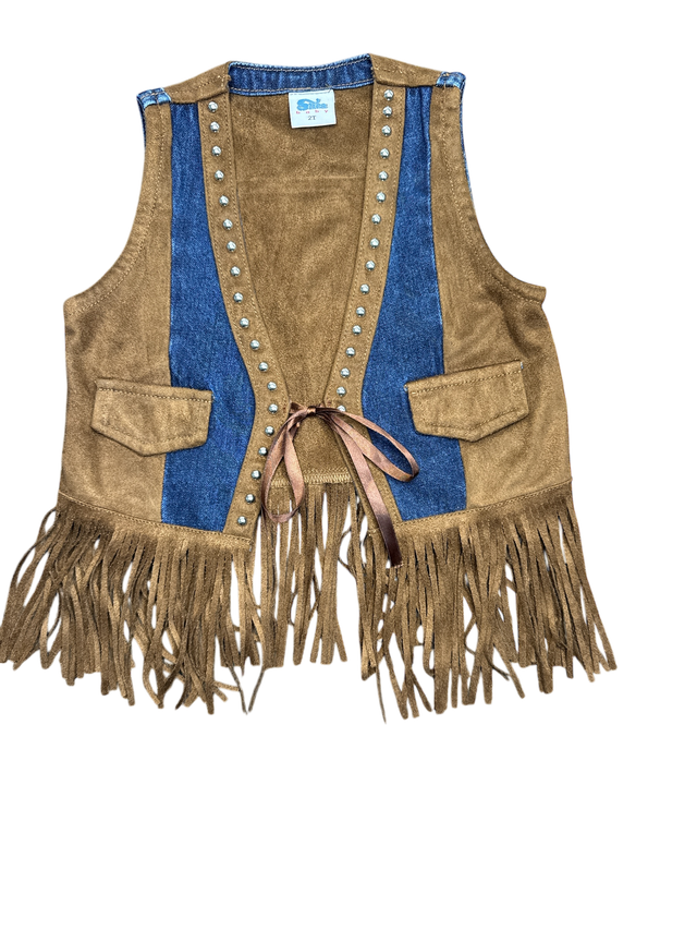 Girls Denim & Suede Fringe Vest by Shea Baby
