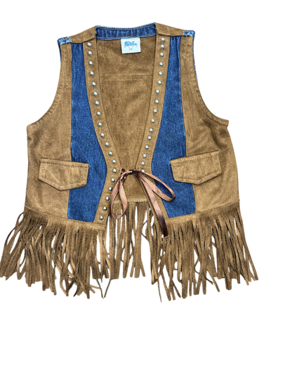 Girls Denim & Suede Fringe Vest by Shea Baby