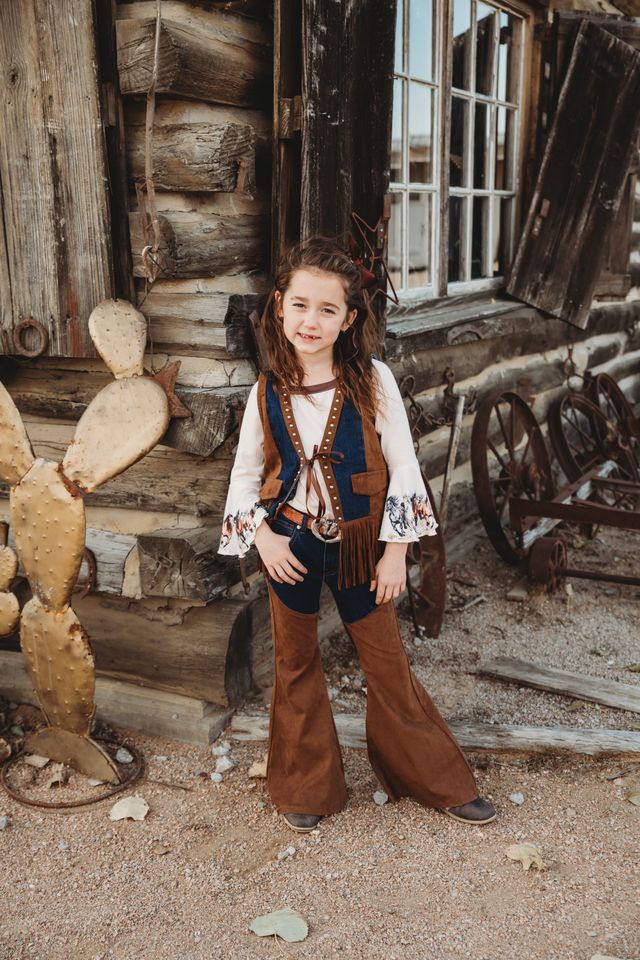 Girls Denim & Suede Fringe Vest by Shea Baby