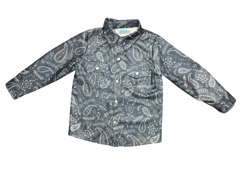 Boys Grey Paisley LS Pearl Snap Onesie or Shirt by Shea Baby