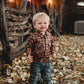 Boys Brown Plaid LS Pearl Snap Onesie or Shirt by Shea Baby