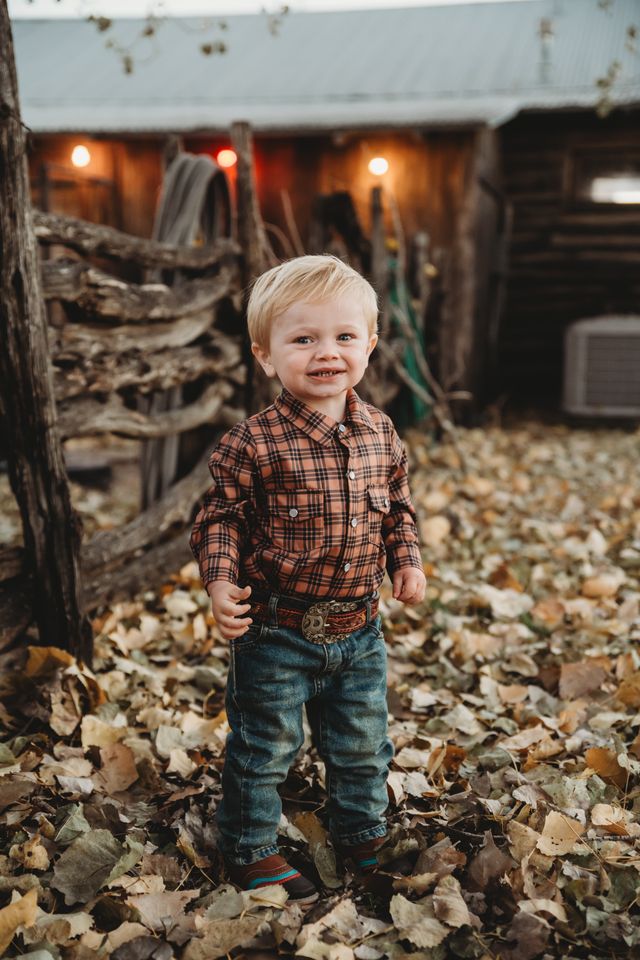 Boys Brown Plaid LS Pearl Snap Onesie or Shirt by Shea Baby