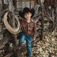 Boys Brown Plaid LS Pearl Snap Onesie or Shirt by Shea Baby