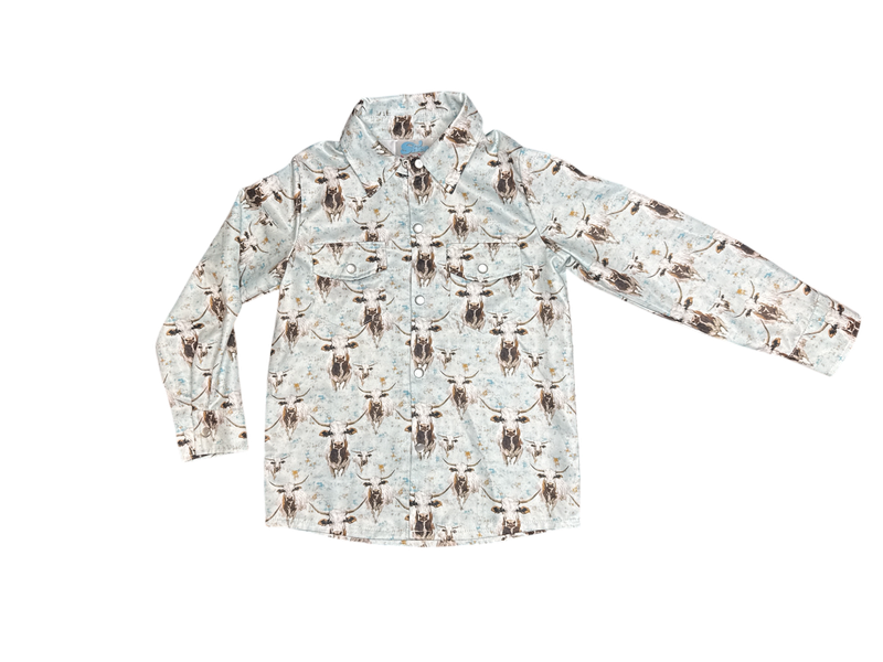 Boys Longhorn LS Pearl Snap Onesie or Shirt by Shea Baby