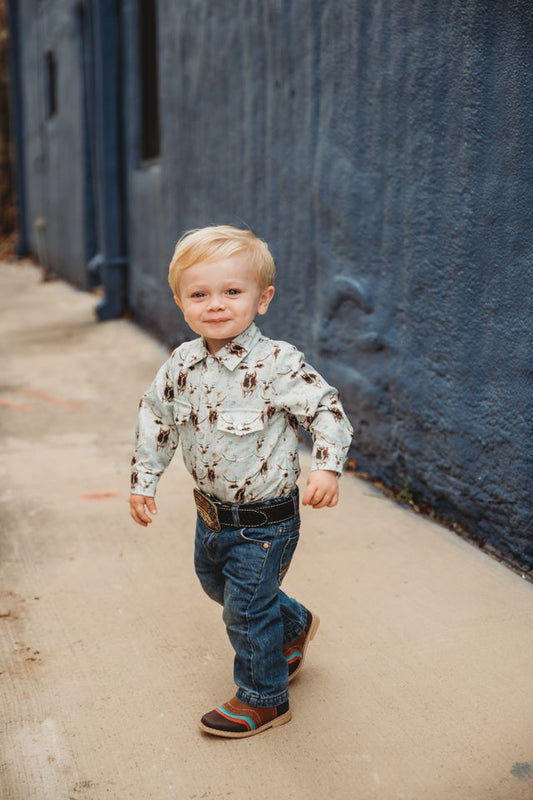 Boys Longhorn LS Pearl Snap Onesie or Shirt by Shea Baby