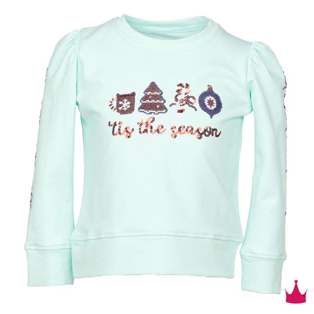 Girls Sequin Tis The Season Mint Holly Top by Azarhia