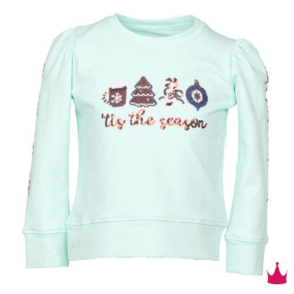 Girls Sequin Tis The Season Mint Holly Top by Azarhia