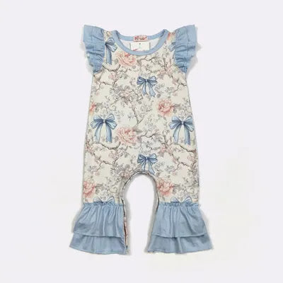 Girls Blue Vintage Coquette Romper by Clover Cottage