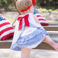 Girls White/Blue Seersucker Swing Top/Bloomer Set by Ruffle Butts