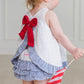 Girls White/Blue Seersucker Swing Top/Bloomer Set by Ruffle Butts