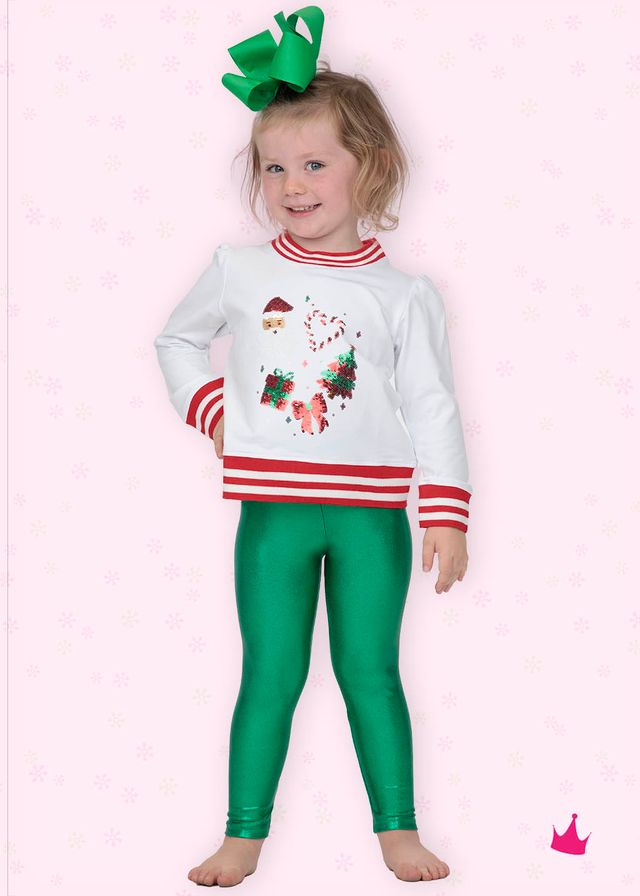Girls Sequin Christmas Elements White Holly Top by Azarhia