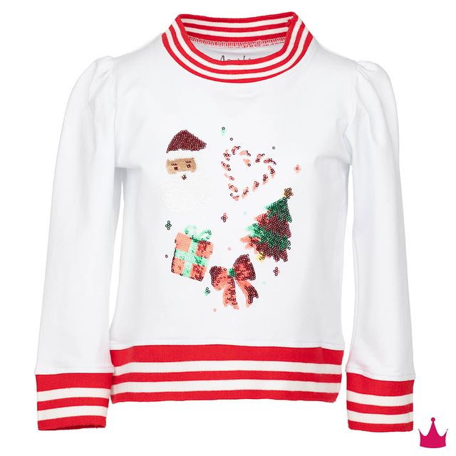 Girls Sequin Christmas Elements White Holly Top by Azarhia