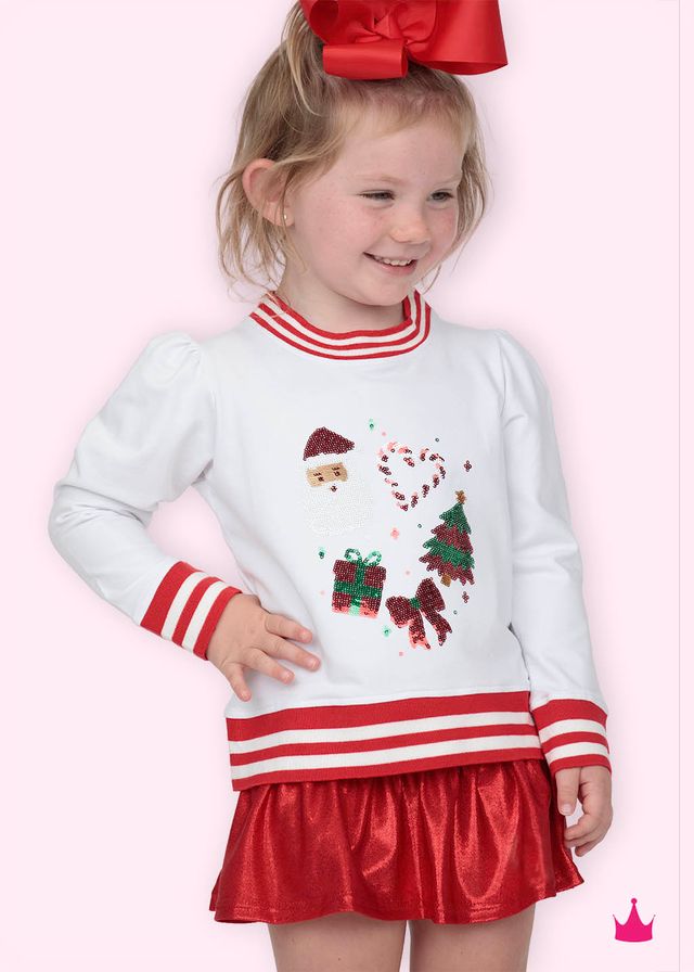Girls Sequin Christmas Elements White Holly Top by Azarhia