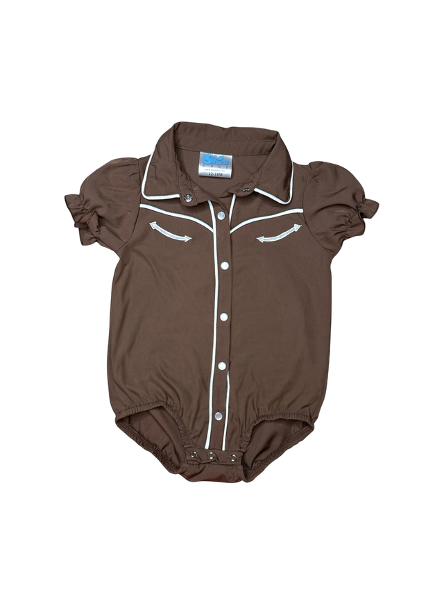 Girls Brown Vintage SS Pearl Snap Onesie or Shirt by Shea Baby