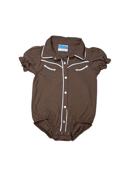 Girls Brown Vintage SS Pearl Snap Onesie or Shirt by Shea Baby
