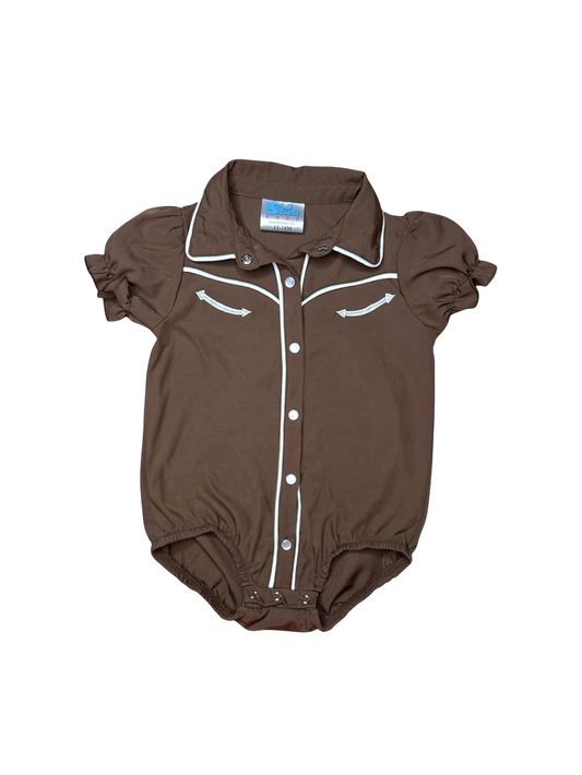 Girls Brown Vintage SS Pearl Snap Onesie or Shirt by Shea Baby