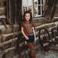 Girls Brown Vintage SS Pearl Snap Onesie or Shirt by Shea Baby