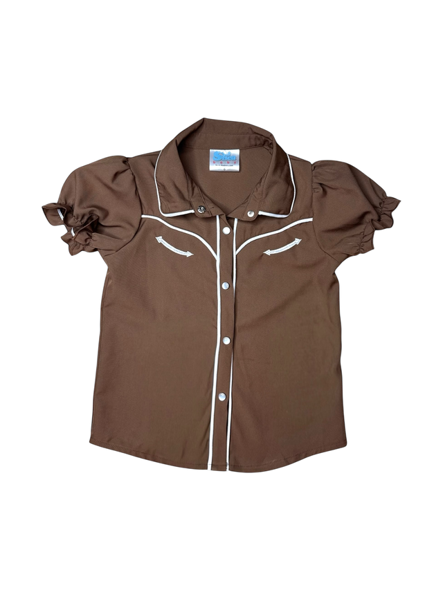 Girls Brown Vintage SS Pearl Snap Onesie or Shirt by Shea Baby