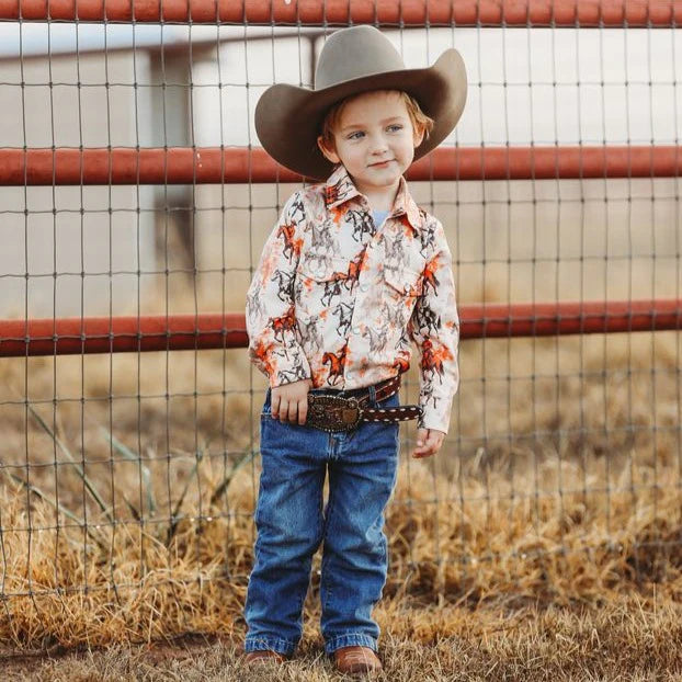Boys Traveling Cowboy L/S Pearl Snap Onesie or Shirt by Shea Baby