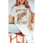 Ladies Retro Born Free Live Free Oversized Graphic Tee