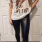 Ladies Retro Born Free Live Free Oversized Graphic Tee