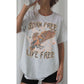 Ladies Retro Born Free Live Free Oversized Graphic Tee