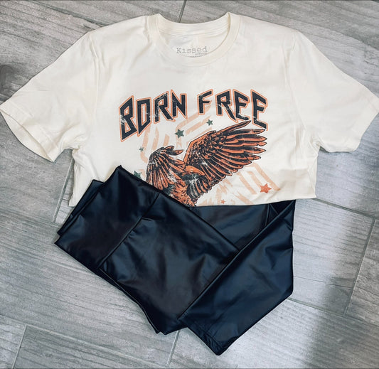 Ladies Retro Born Free Live Free Oversized Graphic Tee