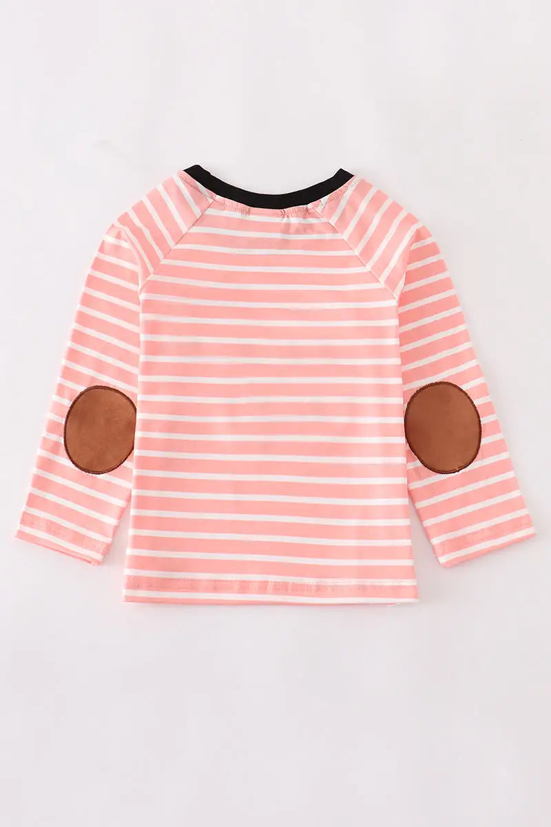 Girls Striped Pig Applique Top