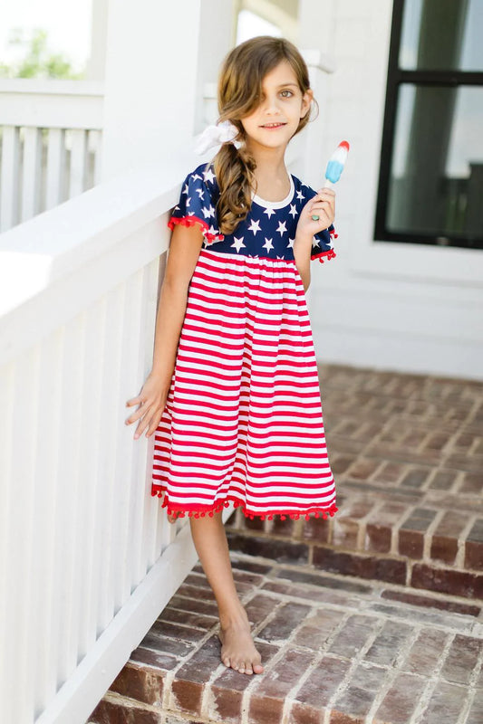 Girls Mila & Rose 4th of July Pom Pom Dress