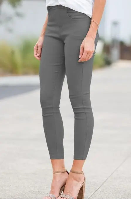 Ladies Elastic Stretch Jeggings - Charcoal Gray