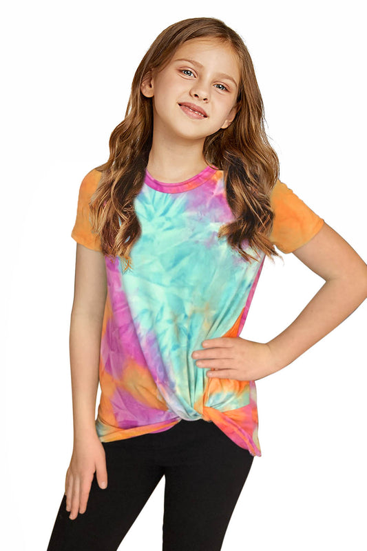 Girls Orange Twisted Tie Dye T-Shirt