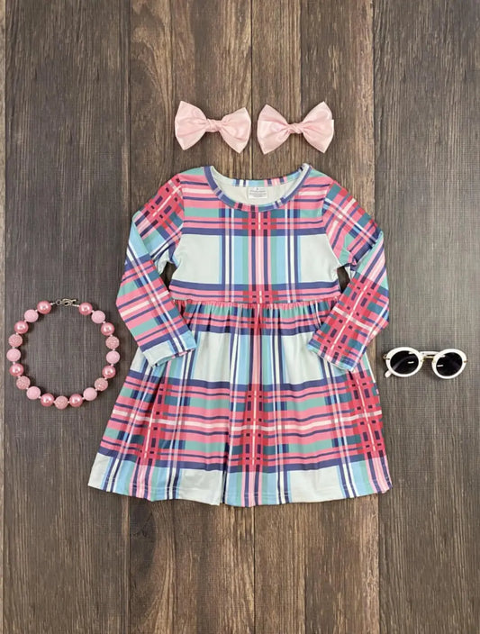 Girls Pastel Plaid Twirl Dress