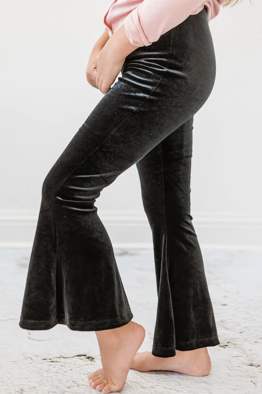 Girls Mila & Rose Black Velvet Bell Bottom Pants