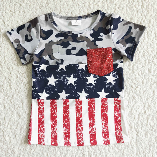 Girls Camo Stars and Stripes Shirt with Pocket