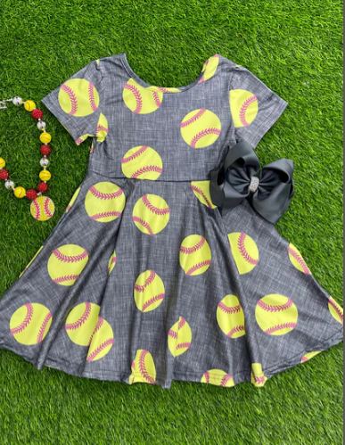 Girls Softball Printed Twirl Dress