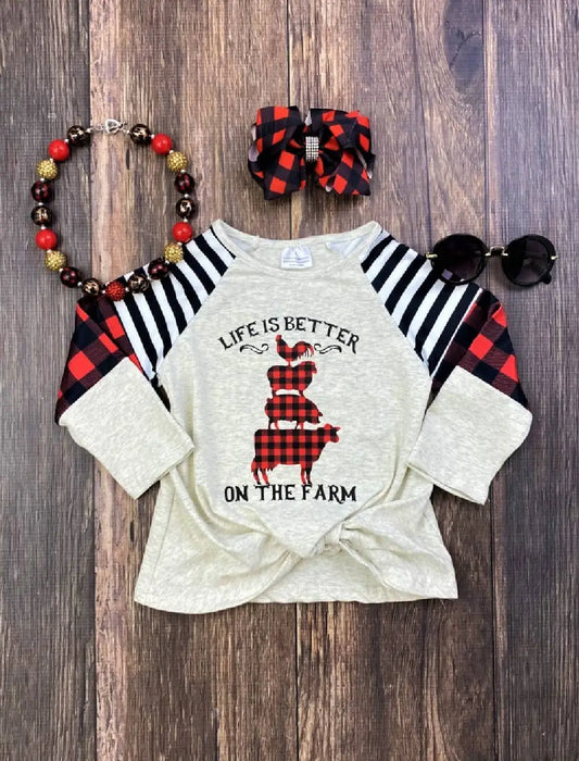 Girls Life is Better on the Farm Buffalo Plaid Shirt