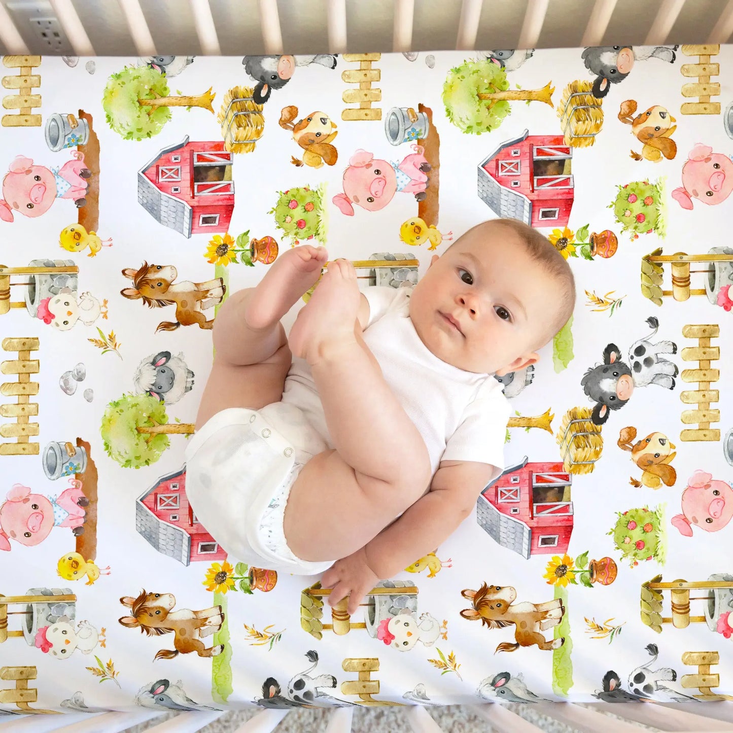 Honey Lemonade Standard Size Fitted Crib Sheet - Farm