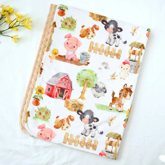 Honey Lemonade Baby and Toddler Minky Blanket - Farm Animals