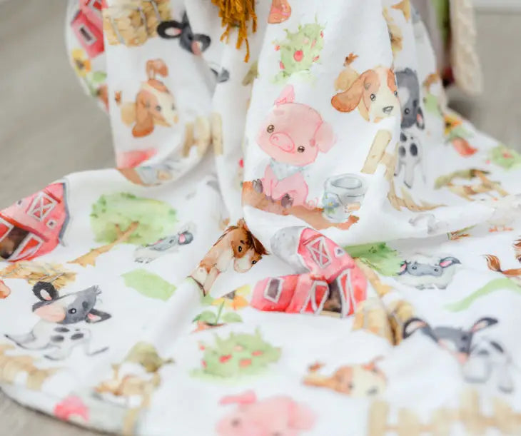 Honey Lemonade Baby and Toddler Minky Blanket - Farm Animals