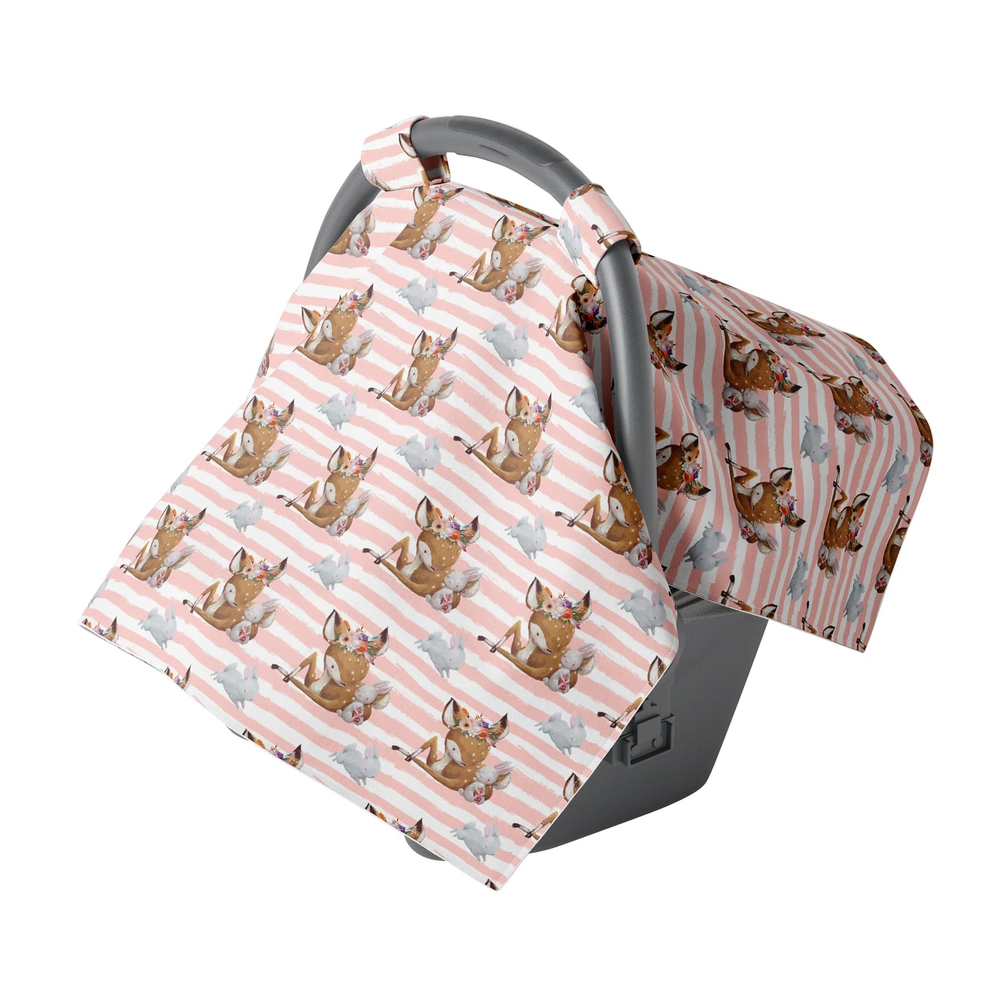 Minky Warm Baby Car Seat Cover by JLIKA - Peach Stripes Deer