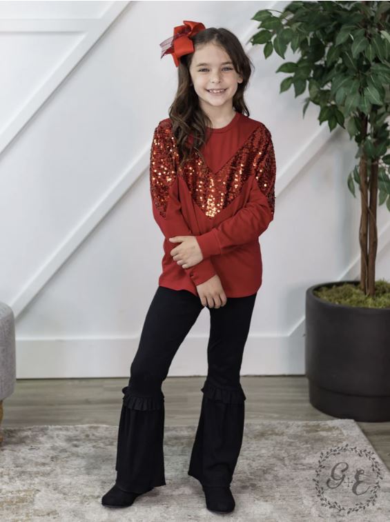 Girls Grace & Emma Ruffle My Feathers Flare Pants with Ruffle