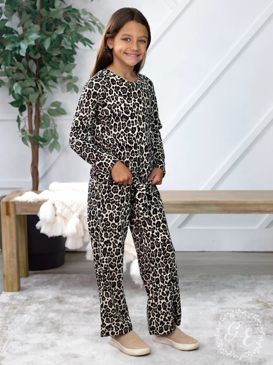 Girls Grace and Emma Gracefully Comfortable Leopard Matching Set With Tie Knot